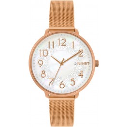 MINET MWL5172 Rose gold dámské hodinky PRAGUE Silver Flower MESH s čísly